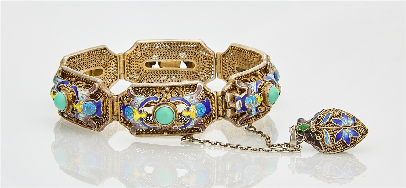 Appraisal: Chinese enameled gilt silver bracelet gross weight g