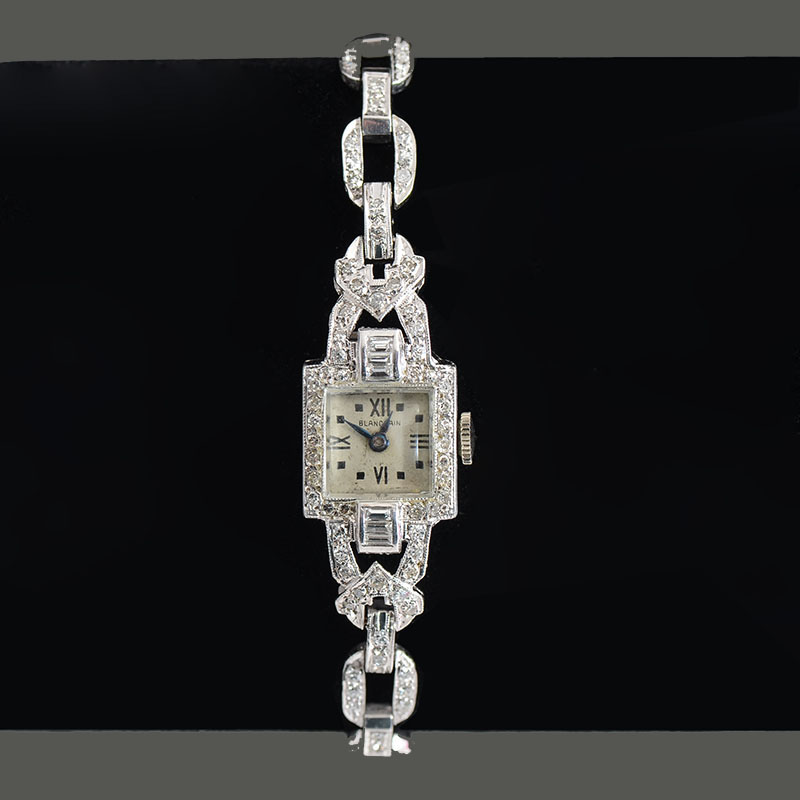 Appraisal: PLATINUM ART DECO DIAMOND STUDDED BLANCPAIN DRESS WATCH Elegant dinner