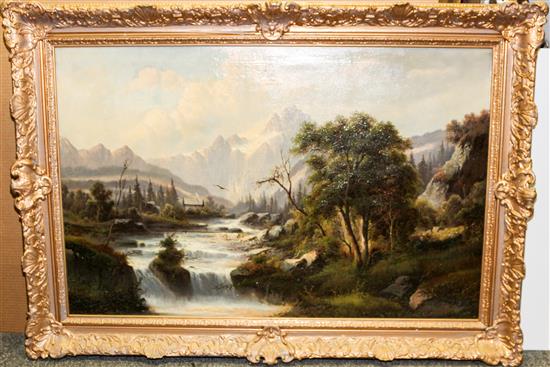 Appraisal: Sale Lot H Servais th th century Waterfall oil on