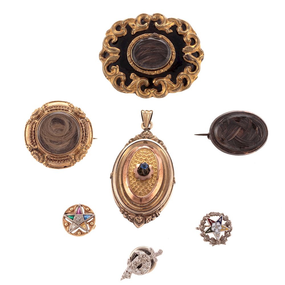 Appraisal: A Collection of Victorian Mourning Jewelry Featuring four gilt-filled Victorian