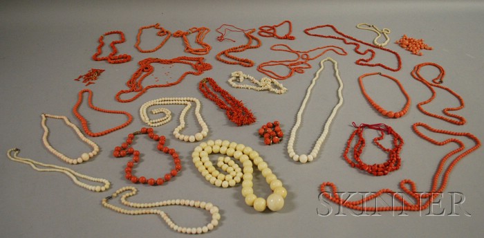 Appraisal: Large Group of Coral Beaded Necklaces including angelskin coral necklaces