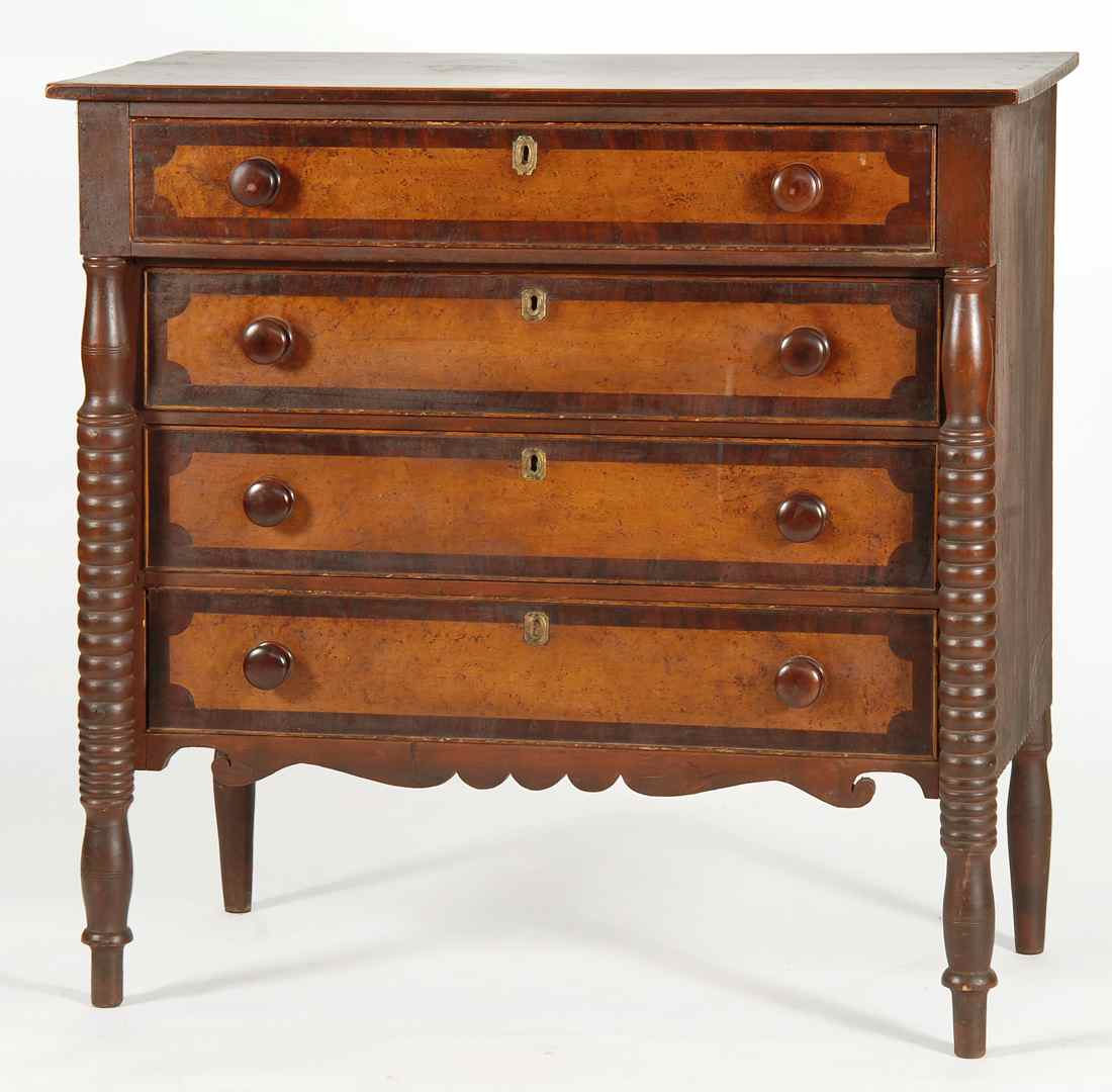 Appraisal: ANTIQUE AMERICAN SHERATON FOUR-DRAWER BUREAU Circa In cherry with original