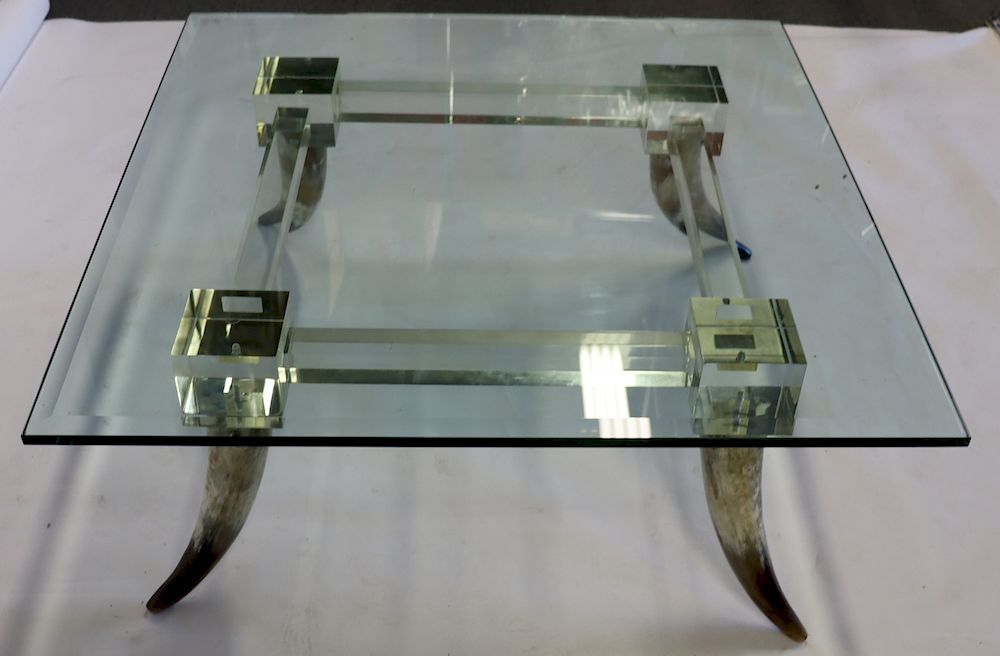 Appraisal: Midcentury Style Lucite Coffee Table With Horn Legs And Beveled