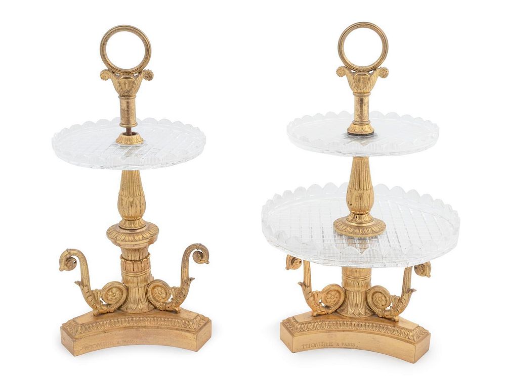 Appraisal: A Pair of French Empire Gilt Bronze and Cut-Glass Compotes