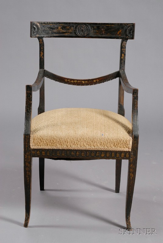 Appraisal: Italian Neoclassical Chinoiserie Decorated Open Armchair early th century backrest