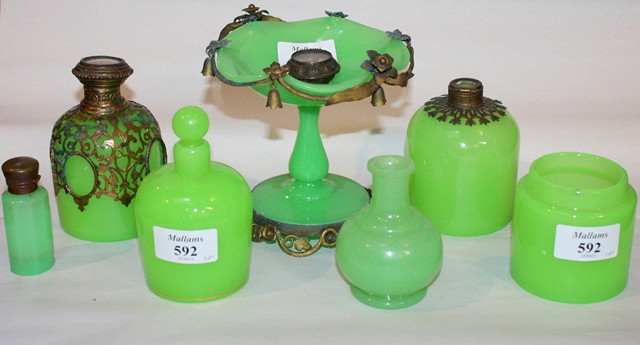 Appraisal: A COLLECTION OF SEVEN PIECES OF VICTORIAN APPLE GREEN GLASS