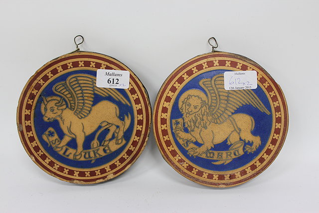 Appraisal: A PAIR OF TH CENTURY MINTON ENCAUSTIC CIRCULAR TYLES one