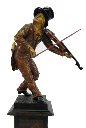 Appraisal: A CARVED WOOD FIGURE ON FLOOR PEDESTAL fiddle player with