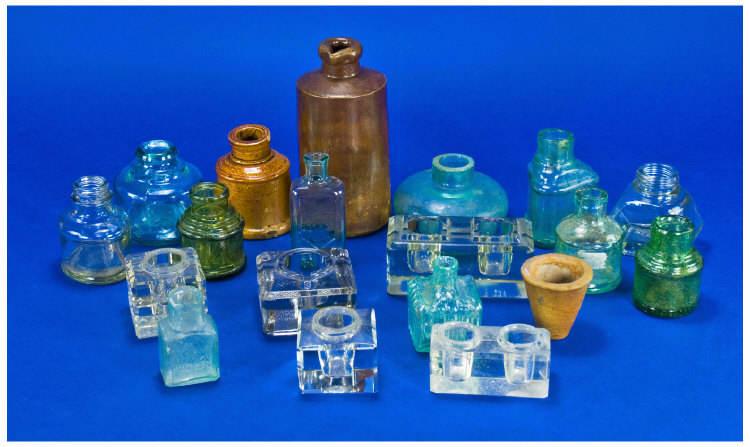 Appraisal: Collection of Sixteen Glass Inkwells and bottles along with two