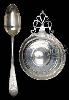 Appraisal: COIN SILVER PORRINGER BY ROBERT EVANS AND TABLESPOON BY BENJAMIN