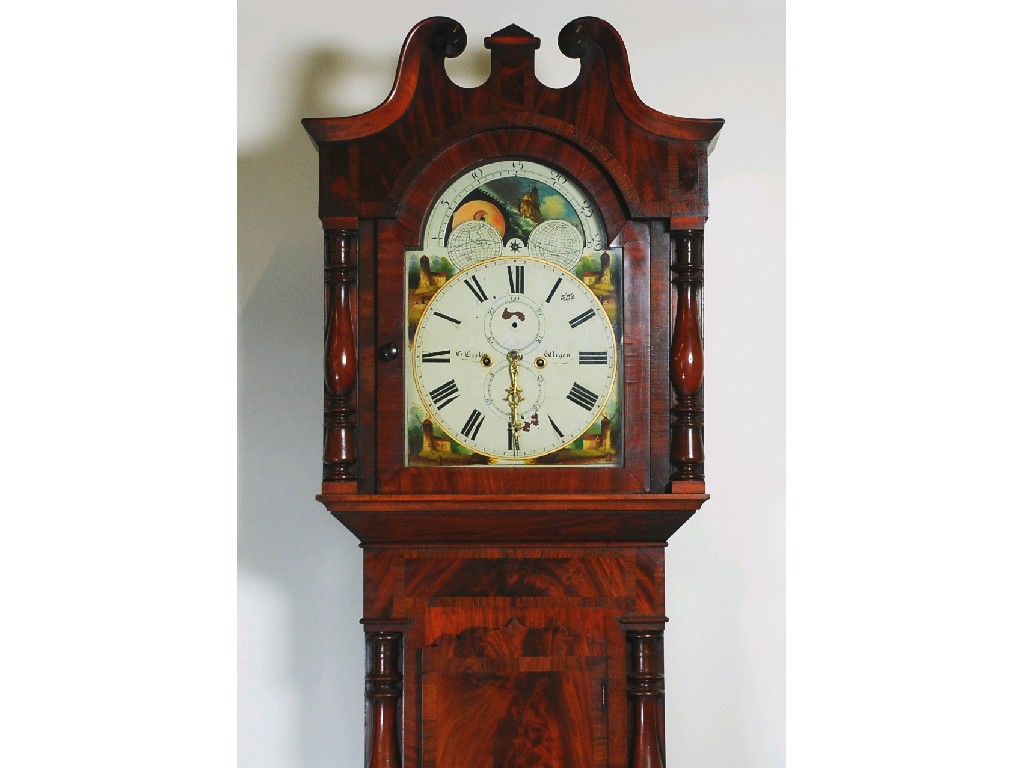 Appraisal: EARLY NINETEENTH CENTURY CROSSBANDED AND MAHOGANY LONGCASE CLOCK with rolling