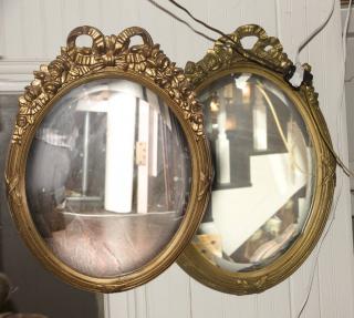 Appraisal: Decorative Oval Mirrors Gilt French Bow Frame Not an Exact