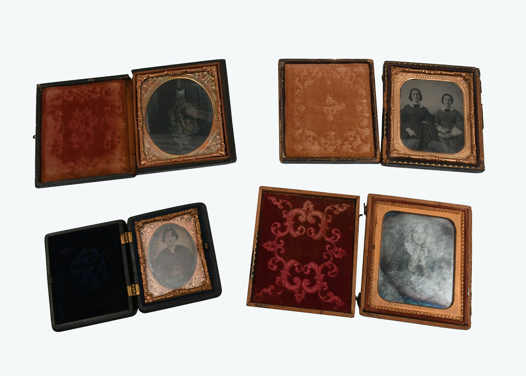 Appraisal: PC DAGUERREOTYPE COLLECTION Comprising - Gutta Percha Case - Leather