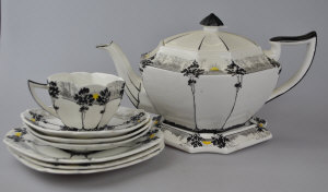 Appraisal: An Art Deco Shelley tea service tall trees and sunrise