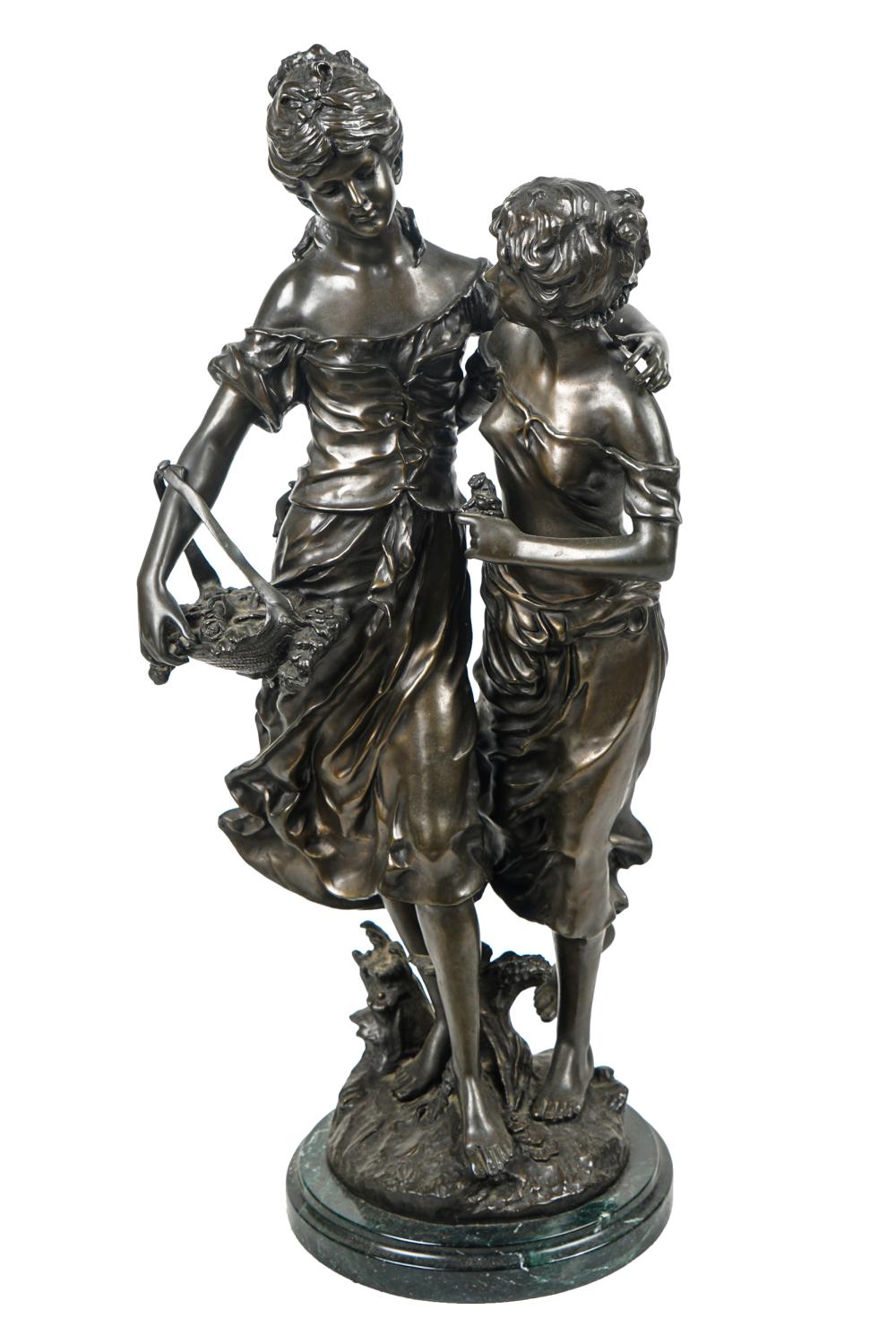 Appraisal: AFTER AUGUSTE MOREAU TWO YOUNG GIRLScirca paitnated metal signed in