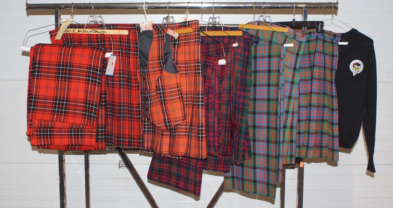 Appraisal: Scottish Textiles to include McDonald colored skirt McDonald colored tartan