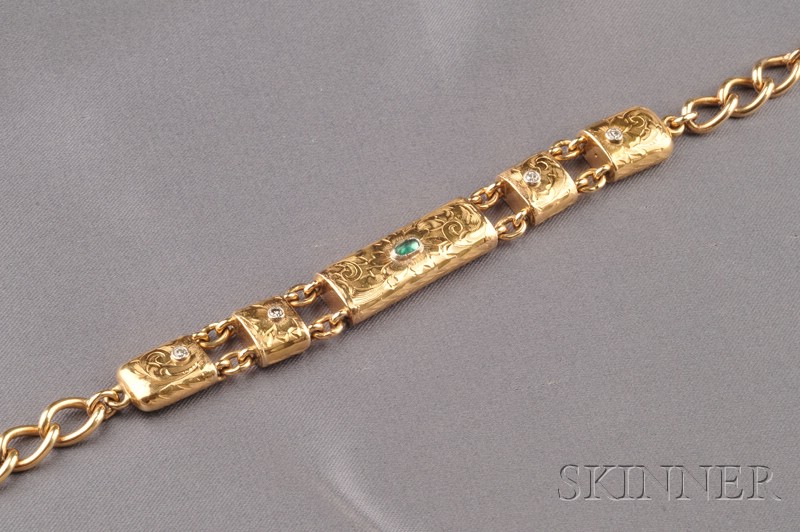 Appraisal: kt Gold Emerald and Diamond Bracelet of antique elements designed