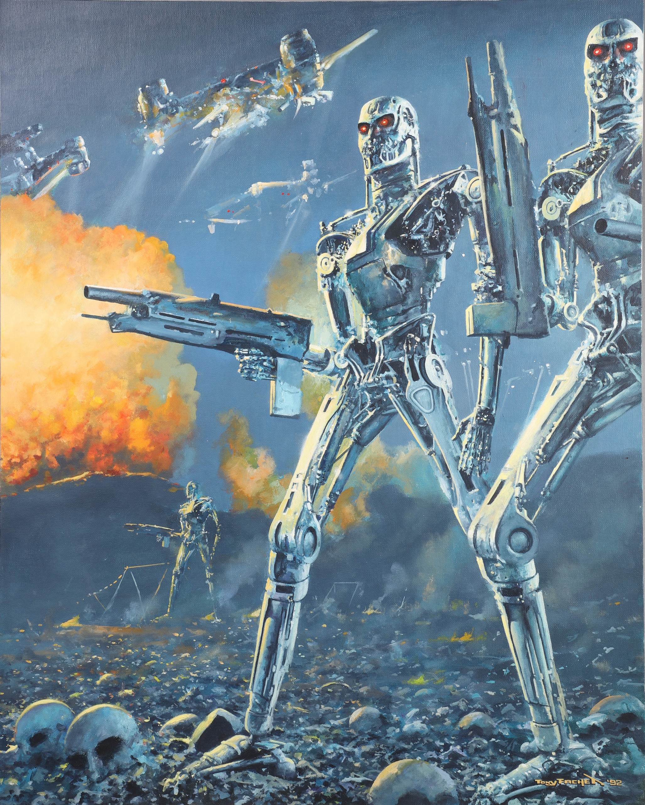 Appraisal: Tony Fachet American - Cyborg Painting depicting an army of