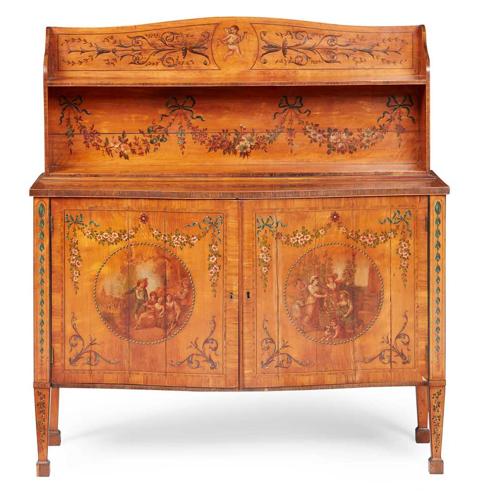 Appraisal: SHERATON REVIVAL PAINTED SATINWOOD CREDENZA LATE TH CENTURY of serpentine