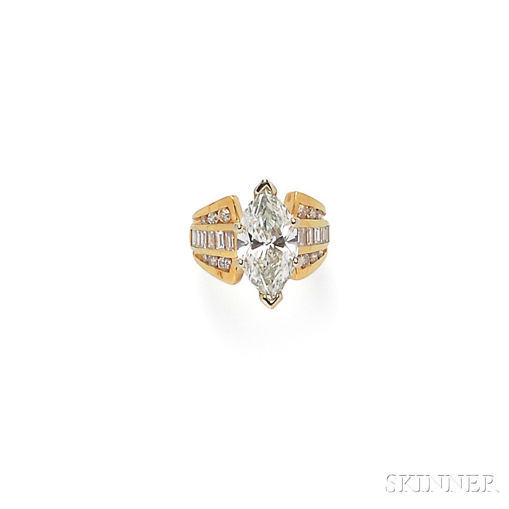 Appraisal: kt Gold and Diamond Solitaire prong-set with a marquise-cut diamond