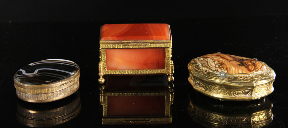 Appraisal: - Stone Snuff Boxes Lot of three snuff boxes stone