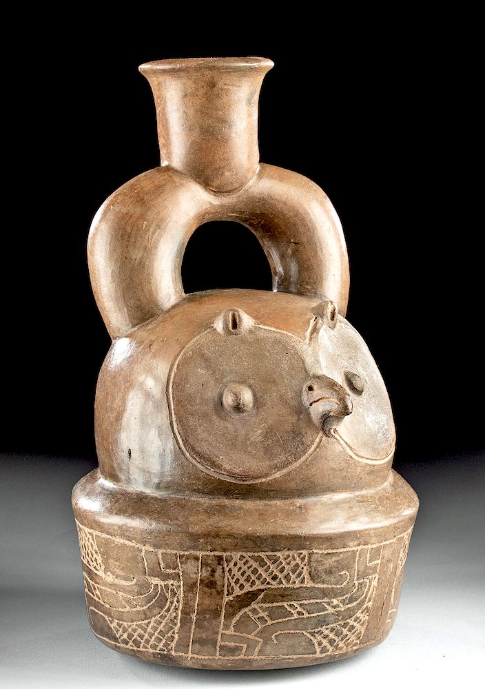 Appraisal: Chavin Cupisnique Brownware Owl Stirrup Vessel Pre-Columbian North Coast Peru