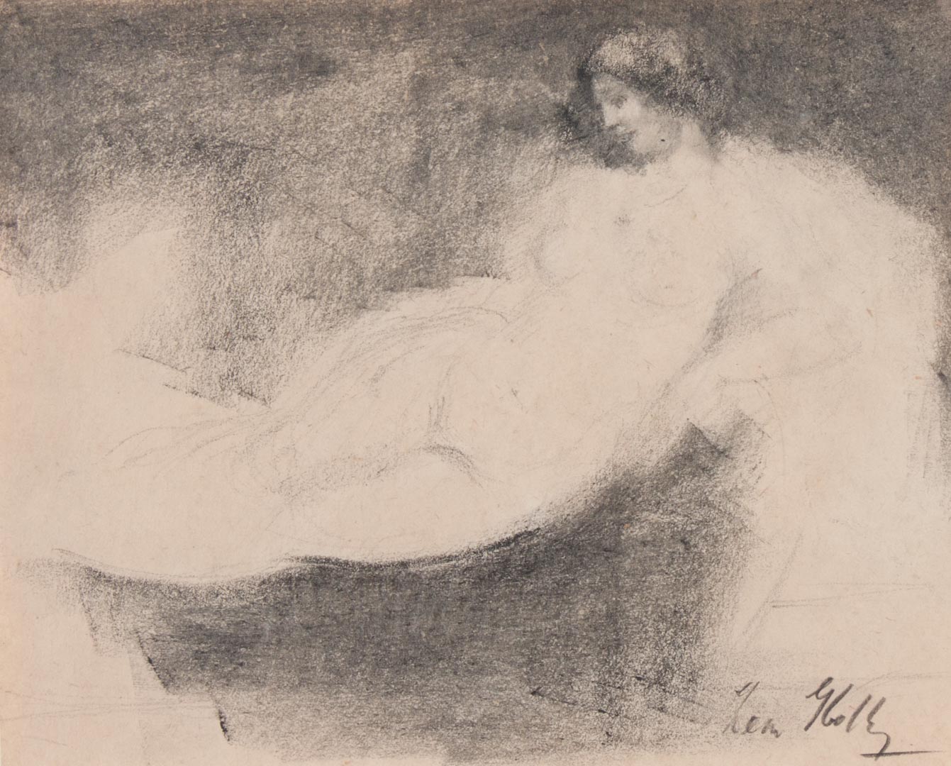 Appraisal: Leon Kelly Reclining Nude vine charcoal on paper American -