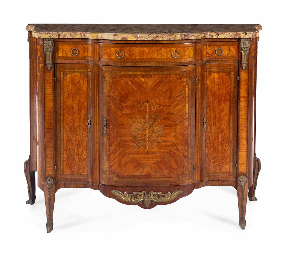 Appraisal: A Louis XV XVI Transitional Style Parquetry and Marquetry Breche