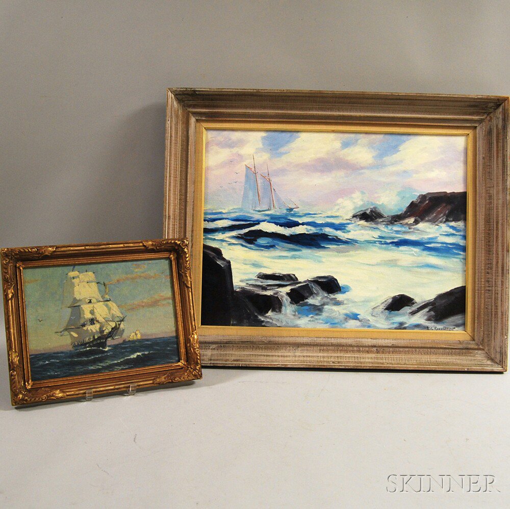 Appraisal: Two Framed Nautical Works a small oil on board of