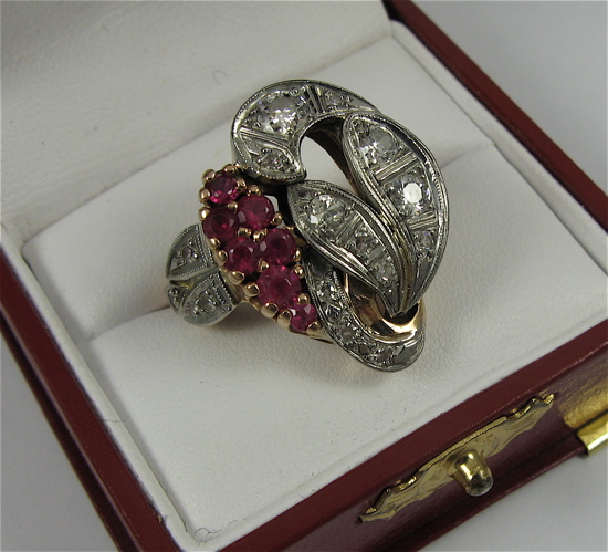 Appraisal: RUBY DIAMOND AND K GOLD RING the white and yellow