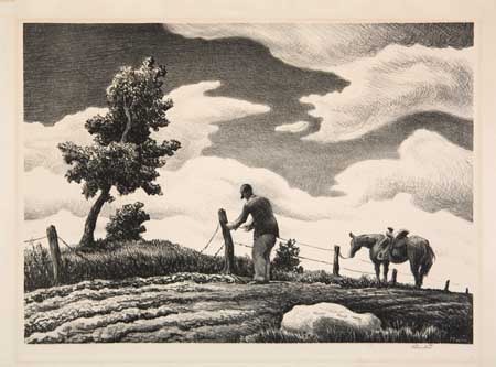 Appraisal: THOMAS HART BENTON Fence Mender Lithograph x mm x inches