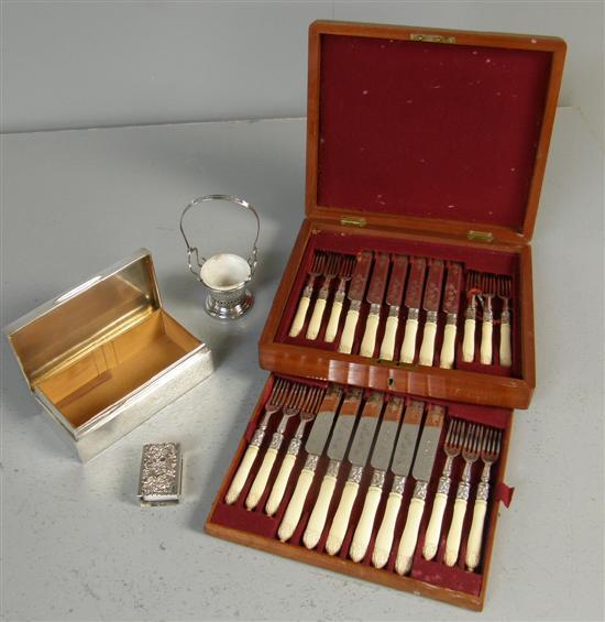 Appraisal: Victorian cased set of twelve silver plate dessert knives and