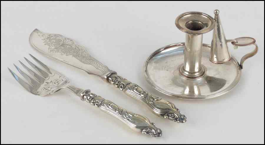 Appraisal: MATTHEW BOULTON SILVERPLATE CHAMBER STICK Together with a Victorian silverplate