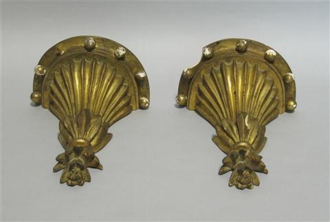 Appraisal: PAIR OF GILT WOOD WALL BRACKETS Each demilune surface above