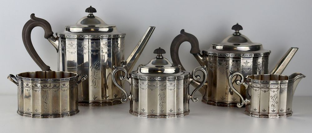 Appraisal: STERLING Pc Gorham Sterling Tea Service Monogrammed Gorham tea service