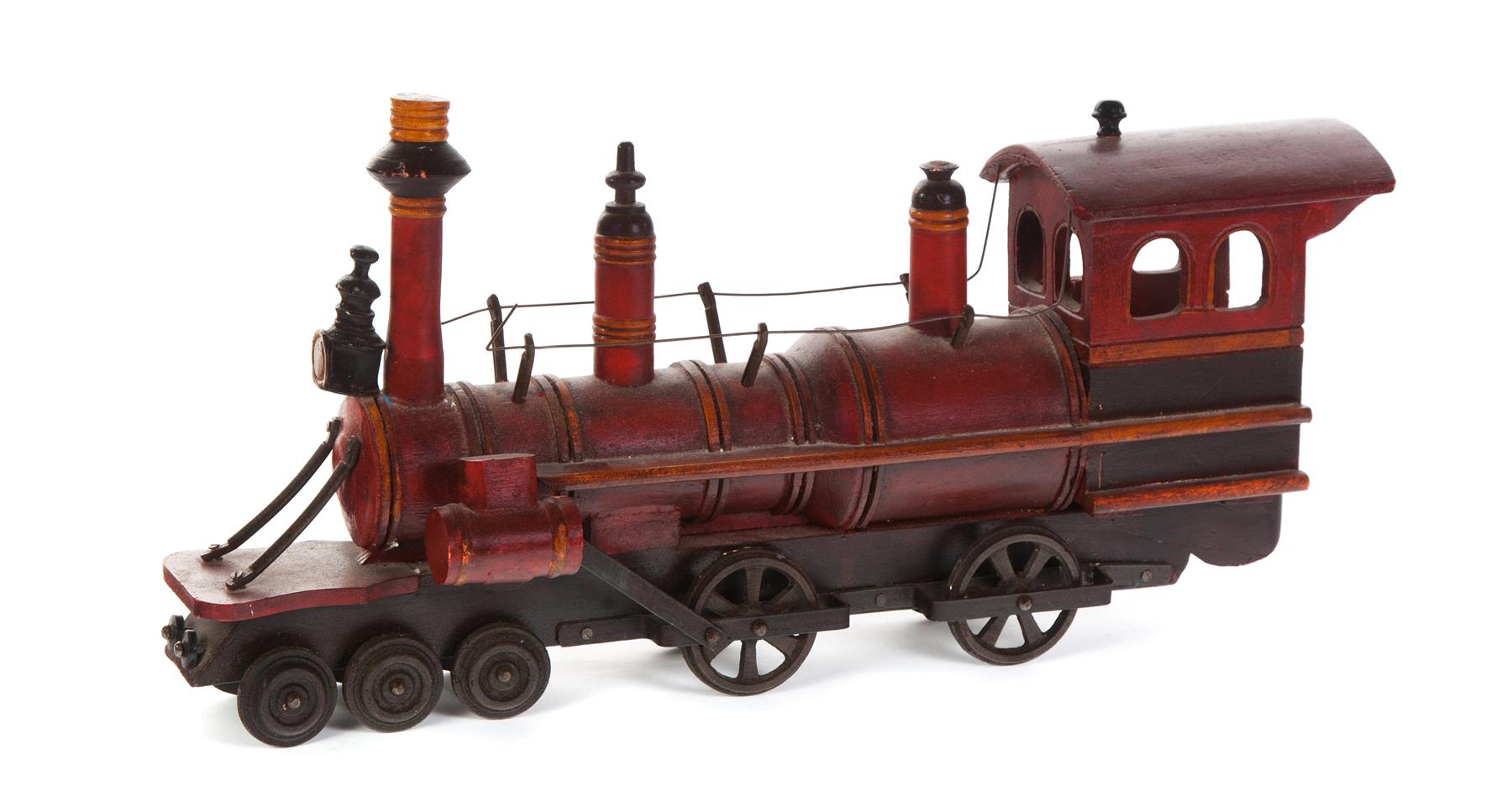 Appraisal: AMERICAN FOLKSY TRAIN ENGINE Late th century Wooden steam locomotive