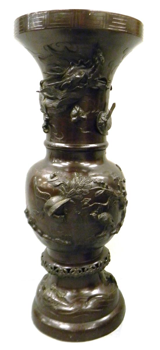 Appraisal: ASIAN Monumental Chinese bronze urn animal motif in high relief