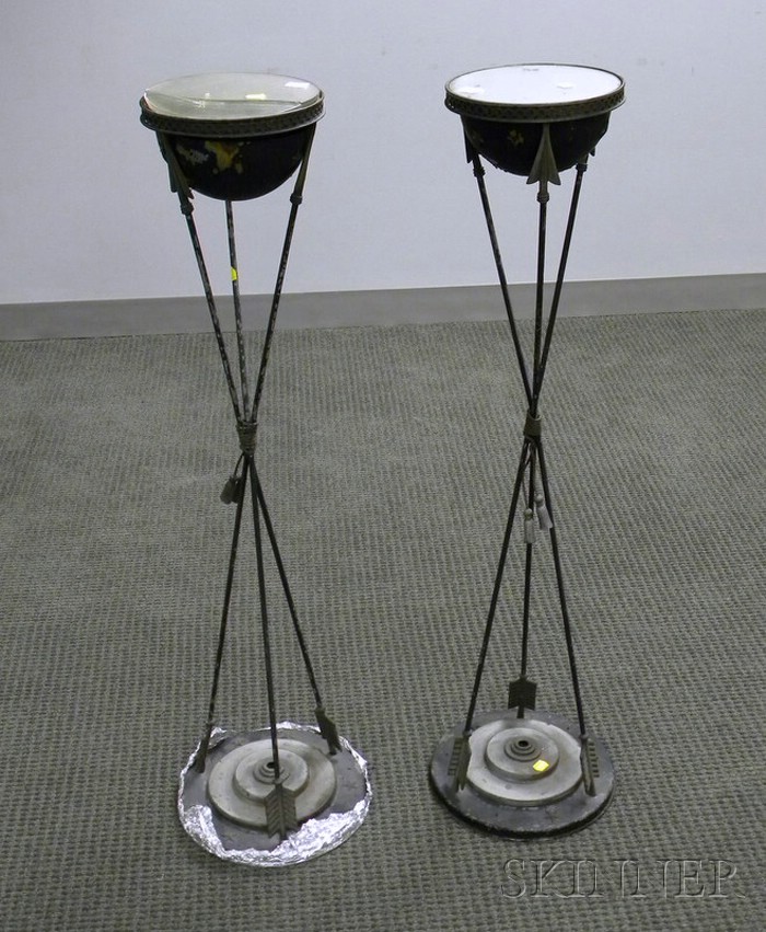 Appraisal: Pair of French-style Neoclassical Mirror-top Painted Metal Stands ht dia