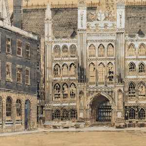 Appraisal: Two Ink and Gouache Illustrations of Architectural Views th Century