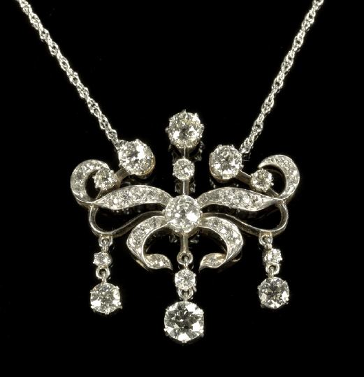 Appraisal: Good Edwardian Platinum Gold and Diamond Floral Pendant Drop the