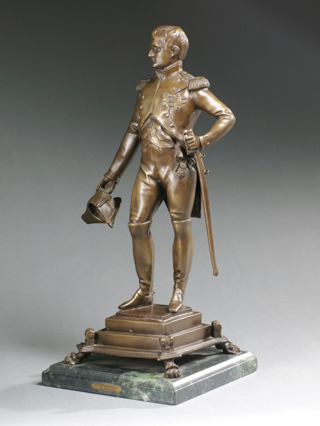 Appraisal: BRONZE FIGURE OF NAPOLEON standing hat in hand on attached