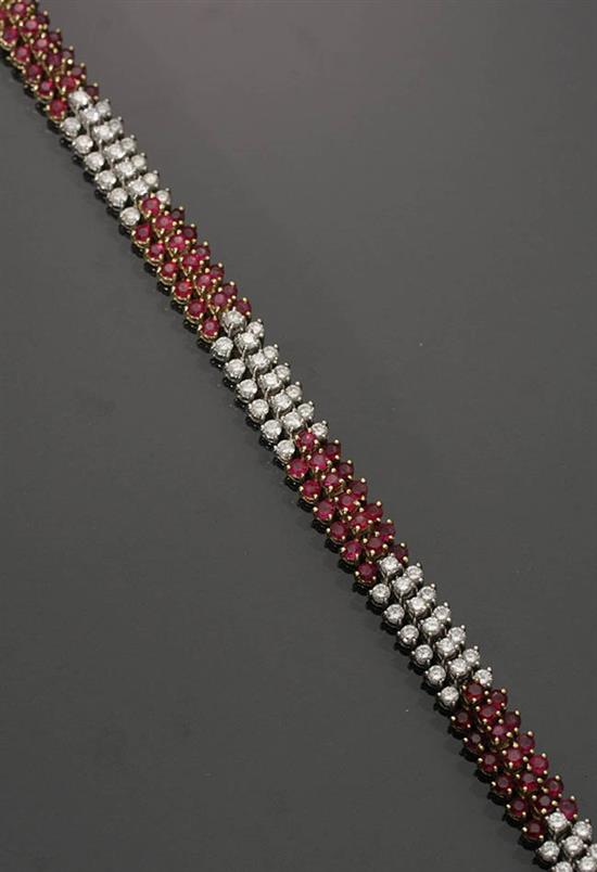 Appraisal: Platinum -Karat Yellow-Gold Diamond and Ruby Bracelet Having four platinum