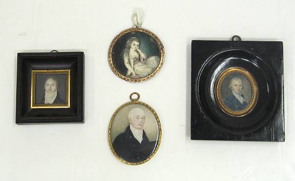 Appraisal: Four portrait miniatures of a lady and three gentlemen th