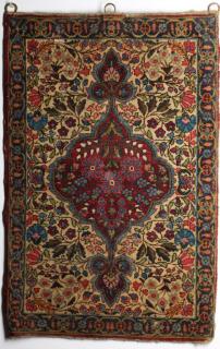 Appraisal: Kashan Prayer Rug With central medallion having floral motif amid