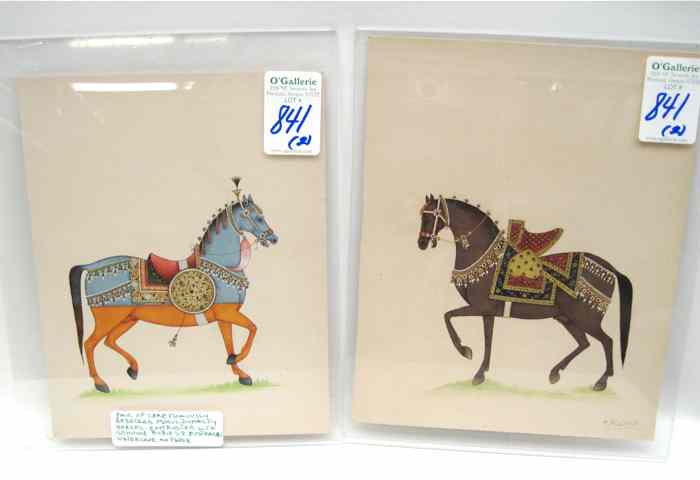 Appraisal: PAIR MOGUL DYNASTY STYLE PARADE HORSES having ceremonial jeweled saddles