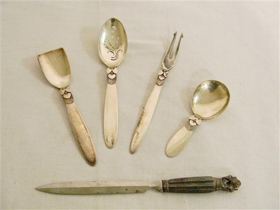 Appraisal: Three Georg Jensen ''Cactus'' pattern spoons a fork and an