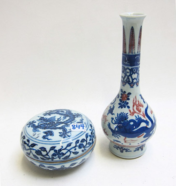 Appraisal: TWO CHINESE PORCELAINS h blue red underglaze bud vase unmarked