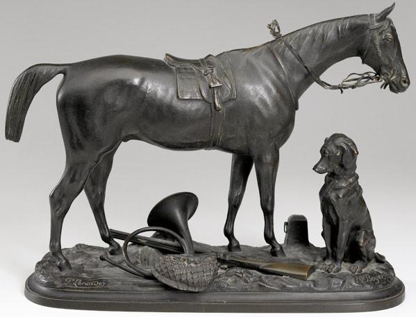 Appraisal: PIERRE LENORDEZ French - Bronze of horse with hunting dog