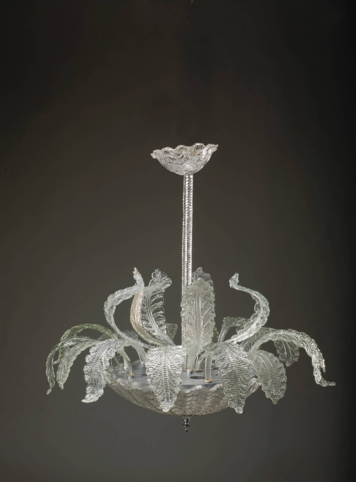 Appraisal: CONTEMPORARY MOLDED COLORLESS GLASS CHANDELIER TWENTIETH CENTURY The spiral glass