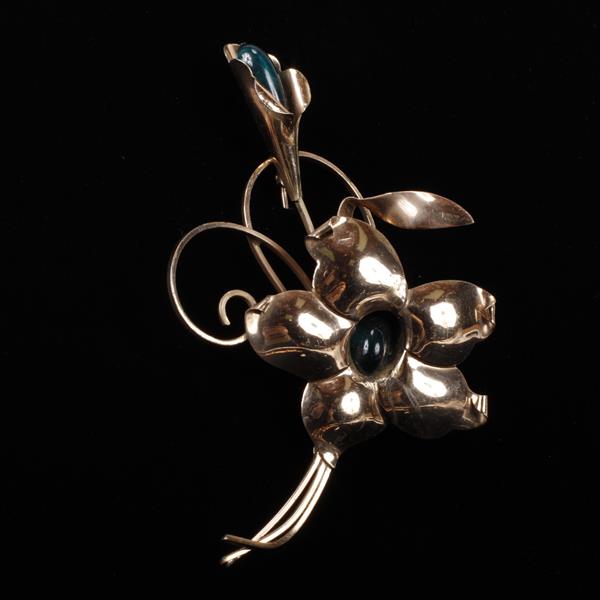 Appraisal: Truart Sterling Silver Gilt Flower Spray Brooch Pin with Green